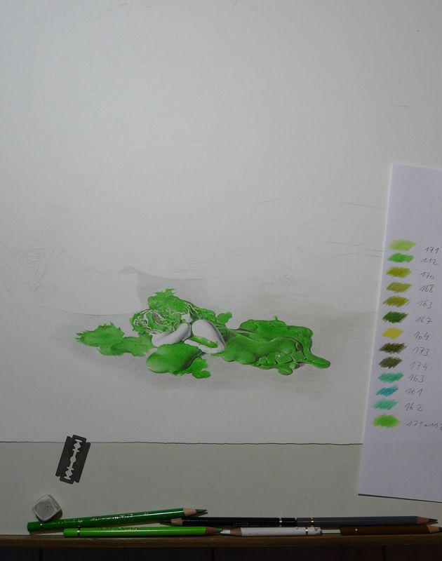Tasse et pinceaux (en cours 2), crayons de couleur