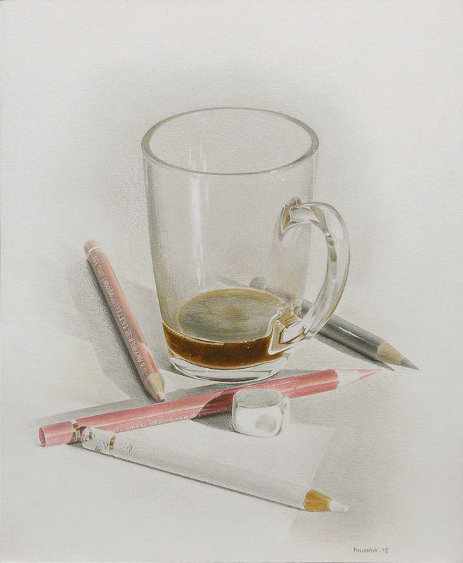 Tasse et crayons, 50x60 cm, crayons de couleur