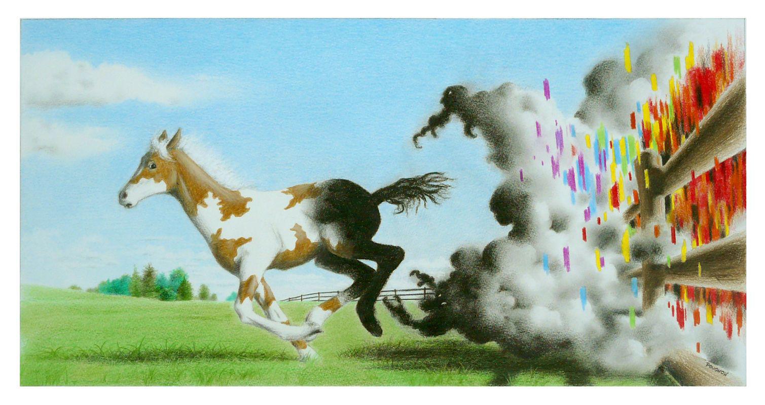 Appaloosa 4, 25x50 cm, crayons de couleur, Xavier POUGNON