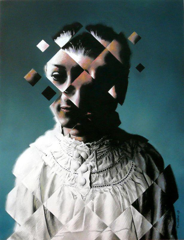 La Dame de carreau, Pastel sec, 50 x 65 cm, 2009, Xavier POUGNON