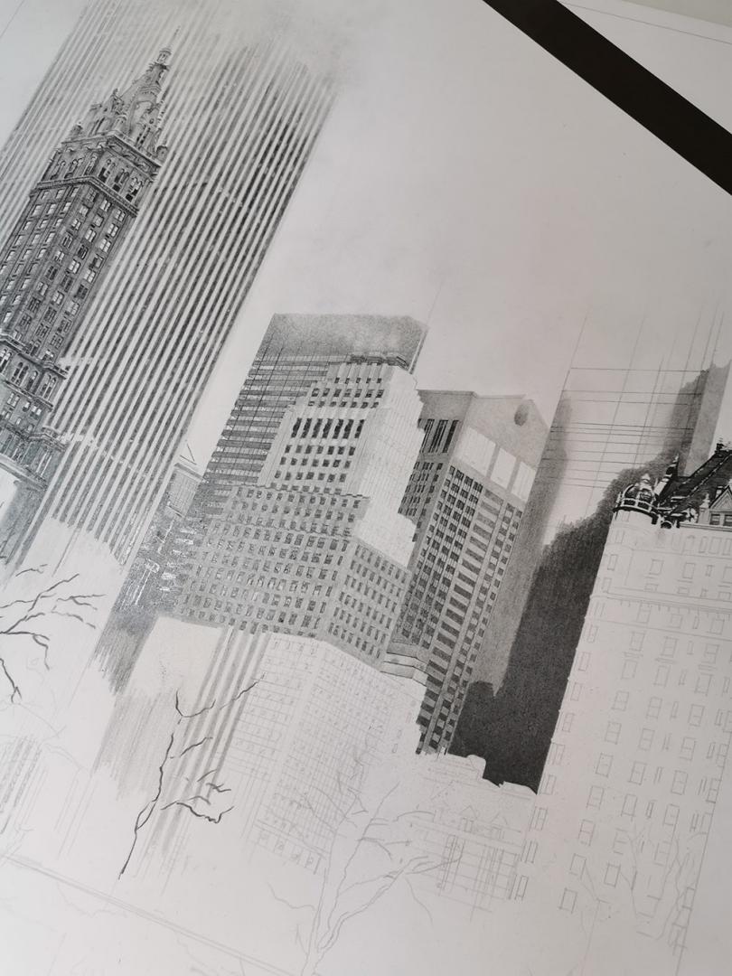 New-York, graphite, en cours 1, Xavier POUGNON