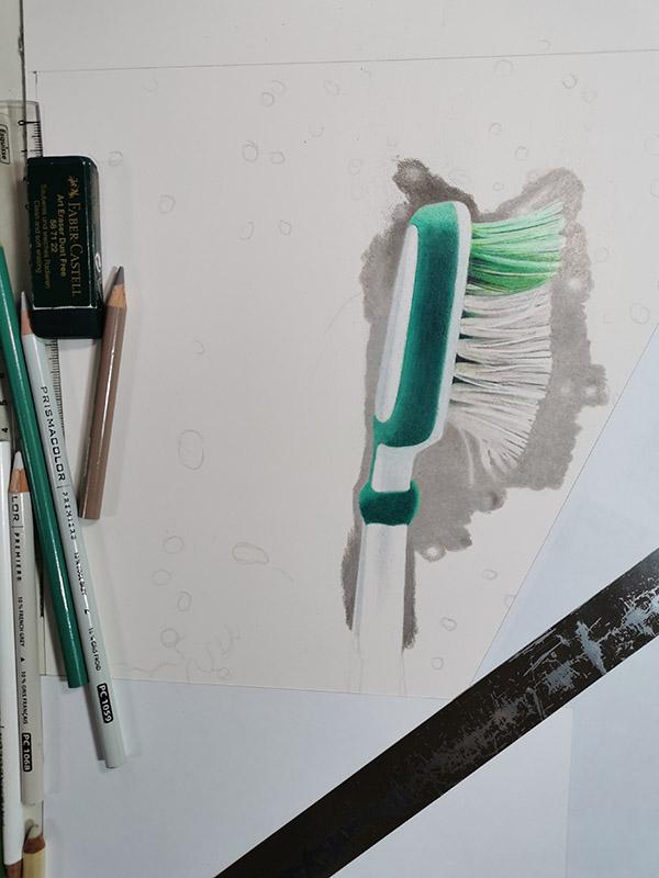 Brosse à dents (en cours 1), crayons de couleurs